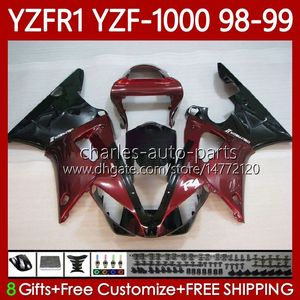 Korpus motocyklowy dla Yamaha YZF-R1 YZF-1000 YZF R 1 1000 CC 98-01 Korki 82NO.39 YZF Wine Red R1 1000CC YZFR1 98 99 00 01 ytf1000 1998 1999 2000 2001 OEM OEM Łóżka Zestaw