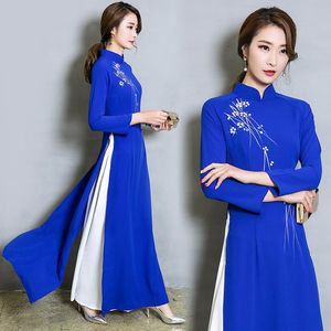 Vietnam Style Blommor kinesisk Qipao Traditionell Cheongsam Fest Formell Klänning för Kvinnor Hanfu Asiatiska Kläder Ao Dai Vestidos Outfit