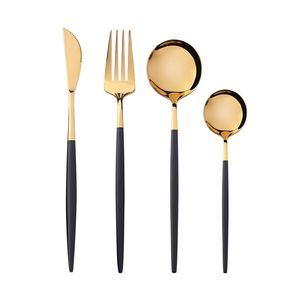 4 Färger Western Nowerware Drable Stainless Steel Flatware Knife Fork Soup Dessert Ice Cream Spoon Cotlary Golden Table Boy Home Restaurant HY0334