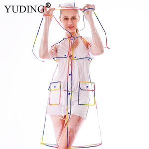 Yuding Transparente Raincoat Clear Rainwear Com Capuz Ao Ar Livre Água impermeável Rain Coats Unisex Senhoras Long Ponchos para mulher 201110