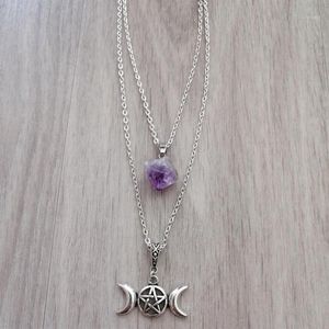 Chains Purple Stone Chain Pentacle Necklace Triple Moon Natural Pendant Wicca Witchy Witch Pagan Esoteric Gothic 2021 Women Gift1