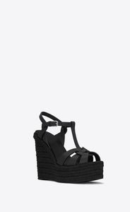 Sapatos femininos Paris Tribute Tribute Sandrilles Wedge Sandals Black Genuine Leather1