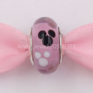 Andy Jewel 925 silverpärlor Handgjorda lampor Exklusiva Miky Icon Pink Glass Murano Charms Passar European Pandora Style Jewelry Armelets 7501055890728p