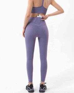 Hot Selling Popular High Quality Tights Fitness Leggings High midja Yoga Pants Workout Women Running With Pocket Soft Gym Clothe H1221