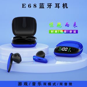 E68 nuove cuffie TWS elettriche brillanti lampeggianti doppio colore digitale plug-in vero auricolare Bluetooth wireless J18
