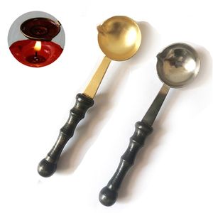 Vintage Wooden Handle Fire Lacquer Spoon Party Favor Wedding Invitation Card Seal Accessories Stainless Steel Stamp Spoons Holiday Supplies