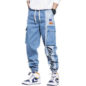 Pantaloni jeans di alta qualità Denim Mens Streetwear Pantaloni cargo hip-hop Salopette alta Wasit G0104