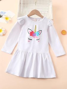 Toddler Girls Unicorn Print Ruffle Hem Dress SHE
