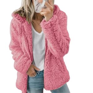 Kvinnor Höst Vinterjacka Kvinnlig kappa Kausal Soft Hooded Fleece Plush Warm Plus Size Fur Fluffy Zipper Top Sudadera 211221