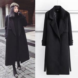 Hodisytian Spring Women Wool Blends Trench Coat Elegant Outerwear Casual Loose Cardigan Female Cashmere Overcoat Korean Version LJ201201