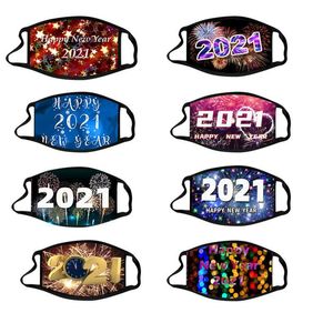 US Stock 2021 Gott nytt år Designer Vuxna Kids Chrismas Party Masks Tvättbara återanvändbara ansiktsmask Digitala tryckta skydd Bomullmaskor