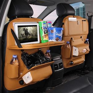 Organizer per seggiolino auto Borsa portaoggetti in pelle PU con pattumiera Tavolo da pranzo pieghevole Accessori per borsa portaoggetti per seggiolino auto1