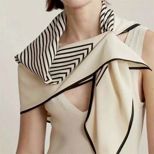 Sverige Brand Totem Stripe Simple Design 100% Silk Square Scalves With Fashion Hole Ins Style Luxury Women Scarf 220114