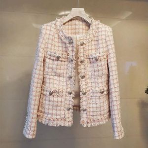 Kvinnor Tasseljackor Plaid O-Neck Tweed Double Buttons Luxury Elegant Wool Coats Office Lady Autumn Winter Outwear Loose B355 9Cam