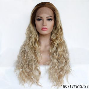 Wave Synthetic Hair Lace Front Wig Perruques de Cheveux Funains Paryk 14 ~ 26 inches Ombre Färg 180717 # 613-27