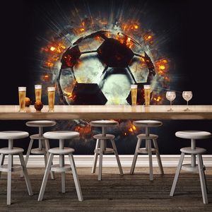 Personalizado Mural 3D estereoscópico Chama Futebol do cartaz da foto pintura de parede de fundo Restaurante KTV Bar Living Room Decor Wallpaper