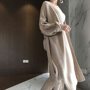autumn and winter new cashmere cardigan women loose wild long paragraph over the knee ladies sweater coat sweater 201030