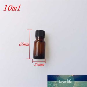 10 pcs 25x65 mm Garrafas de óleo essencial de vidro marrom com plástico preto Cap de parafuso comum DIY 10 ml Recipientes de garrafas seladas vazias