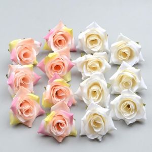 50st DIY Artificial Pink Rose Silk Flowers Head For Home Wedding Party Decoration Wreath Gift Box Scrapbooking Fake Jllemy