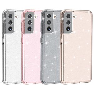 Transparent Glitter Phone Case for Samsung Galaxy 21 Ultra PC TPU 2 in 1 Shockproof Protective Cover Sleeve