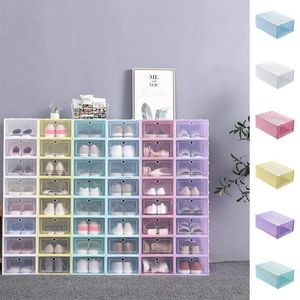 Förvaringslådor BINS 7PC / LOT Foldbara Clear Skor Box Dammtät Plastsko Arrangör Skåp Footwear Holder Protection Rack1