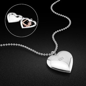 Women's 925 Sterling Silver Necklace Cute Heart-shaped Box Pendant Design Can Place Photo Pendant Necklace Solid Silver Bead Q0531