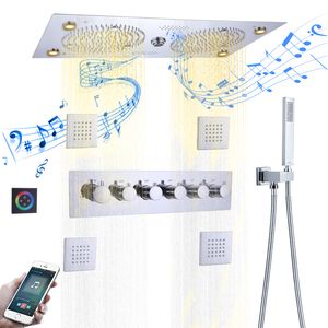 크롬 광택 온도 조절기 샤워 믹서 세트 620*320mm 음악 기능 욕실 강우가 숨겨진 샤워 시스템
