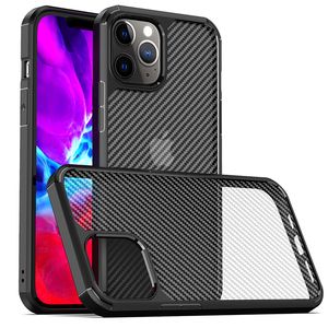 Temizle Kristal Karbon Fiber Doku Kılıf iphone 12 Pro Max Dayanıklı Hibrid Yumuşak TPU Tampon + Sert PC Geri Koruyucu Ağır Kılıf 11 Xsmax