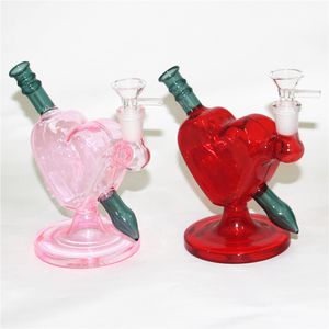 Heart shape hookahs glass water pipes bongs pink color dab rigs with 14mm slide bowls ash catchers quartz tips