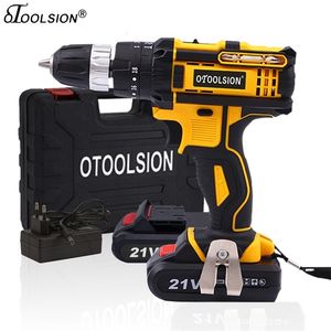 Otoolsion 21V 18 + 3 Moment Impact Cordless Skruvmejsel Trådlös borr Impact Electric Drill Power Tools Hammer Drill Electric 201225