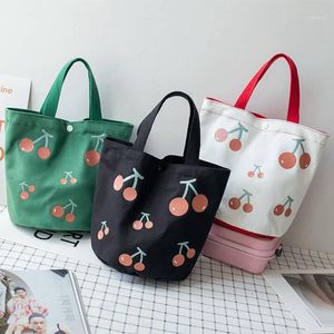 Canvas Bag Water Bucket Cute Handbag Box Cherry Print Small Lunch Storage Bags