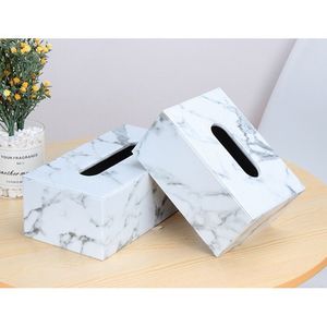 Rectangular Marble PU Leather Facial Tissue Box Cover Napkin Holder Paper Towel Dispenser Container for Home Office Car Decor Y200328