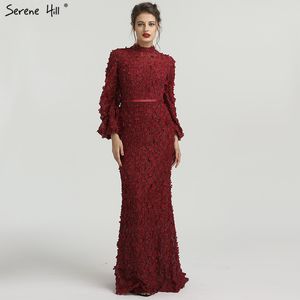 Fiori Perle Maniche lunghe Abiti da sera a sirena Moda musulmana Elegante abito formale 2020 Serene Hill Plus Size LJ201119