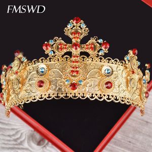 Luxo Gold Cruz Crown Handmade incrustado colorido transparente cocar de cristal mundo senhorita acessórios de cabelo nupcial tiara j0113
