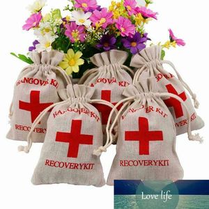 10st Hangover Kit Bags First Aid Bröllop Favor Holder Bag Event Party levererar Rustikt linne