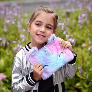 Kreskówka Kreskówka Unicorn Fanny Pack Crossbody Torby Pluszowe Fuzzy Chest Bag Zip Portfel Dziewczynek Messenger Torba Na Ramię Torebki E121503