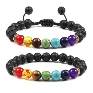 7 Chakra Bracte Men Black Lava Tiger Eye Contones Gealing Balance Batchs Reiki Будда Молитва Натуральный камень Yoga Браслеты Браслеты1