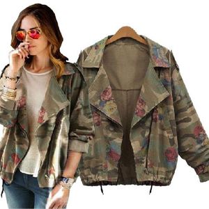 2020 Nowe Kurtki Kamuflażowe Damskie Płaszcz Zipper Denim Coats Army Green Outerwear S-2XL