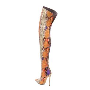 Plus Size 34-45 Women's Snakeskin Over The knee Boots Woman High Heels Long Botas Mujer Winter Pumps Ladies Shoes