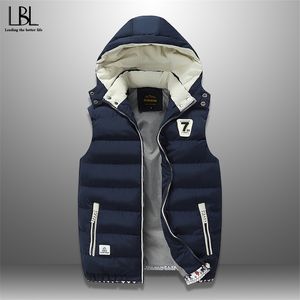 새로운 남자 캐주얼 겨울 조끼 따뜻한 남자 민소매 자켓 후드가있는 조끼 패션 오버 코트 가을 양복 조끼 탈착식 M-5XL 201216