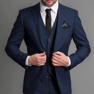 Navy Blue Formal Wedding Tuxedo for Gentleman Prom Suit Slim Fit 3 Piece Boyfriend Men Fashion Suits Set Blazer Vest with Pants 201027