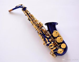 Altsaxophon, professionelles Eb, einzigartiges Saxophon mit blauer Oberfläche, mit Mundstücketui und Zubehör, Altsaxophon