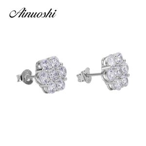 Ainuoshi 925 Srebrny kolczyk Wesder Wedding Halo Silver Flower Stude Kolejka Biżuteria Pendientes Plata de Ley 925 Mujer Y200107