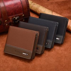 Hot Sale New Men Wallet Slim Pu Leather Short Stripes Purse Coin Pocket Card Holder Male Vallet Brand High Quality Wallets Portomonee