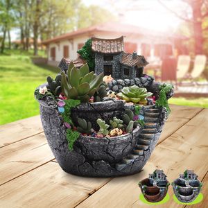 Succulent Plants Planter Flowerpot Resin Flower Pot Desktop Potted Holder Home Garden Decoration Plants Holder Y200709