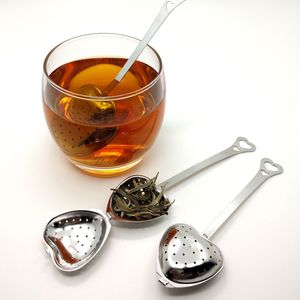 Tea Filter Verktyg Långt grip Rostfritt Stål Mesh Hjärtformad Tesked Strainer Herb Spice Infuser Teaware Diffuser XBJK2201