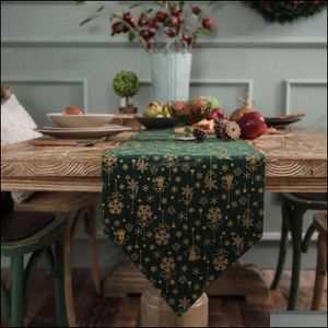 Table Runner Doeken Thuis Textiel Tuin Kerstfeest Decoraties Groen Goud Placemats Doek Lopers Rustiek Dineren FOM GRIMBERS DECOR