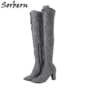 Sorbern Stivali con tacco largo personalizzati Scarpe a punta con lacci con plateau Drag Queen Cosplay Tacco alto Taglie forti 15 16 17