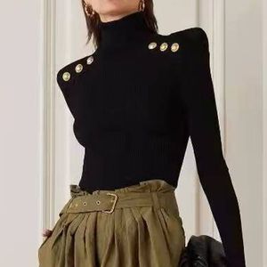 1112 2022 Milan Runway Women's Sweaters Autumn Brand Samma stil Tr￶ja l￥ng￤rmad sk￶ldpadda hals Pullover Black White Fashion Clothes Womens YL