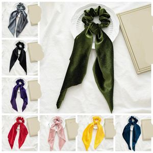 Velvet Scrunchies Ponytail Scarf Solid Color Long Streamers Hair Ties Elastic Gold Velvet Bow Hairbands Winter Hair Accessories 8 Color
